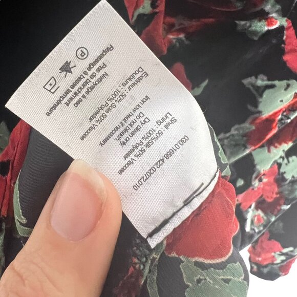 NWT Rixo Bridgette Black Red Sweetheart Neckline Velvet Floral Print Long Sleeve - Picture 9 of 12